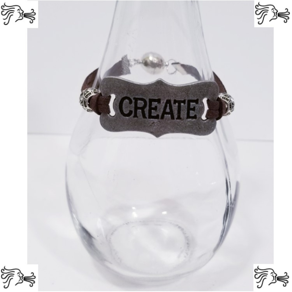 Brown Suede Leather Word Create Bracelet Magnetic